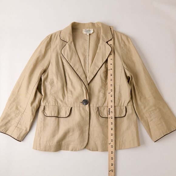 Y2K Tara Jarmon Blazer Jacket Women's 4 Linen Parisian Chic Old Money Academia - Picture 4 of 13